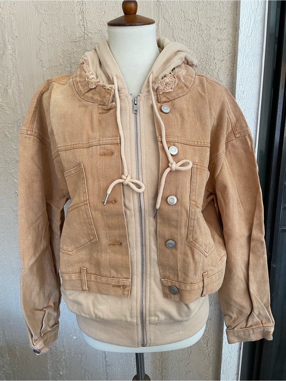 Easel Tan Denim Hoodie Jacket - Picture 6 of 6